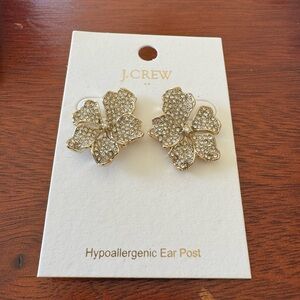 J. Crew Silver Crystal Flower Earrings Rhinestone Sparkle Gold Tone Pave